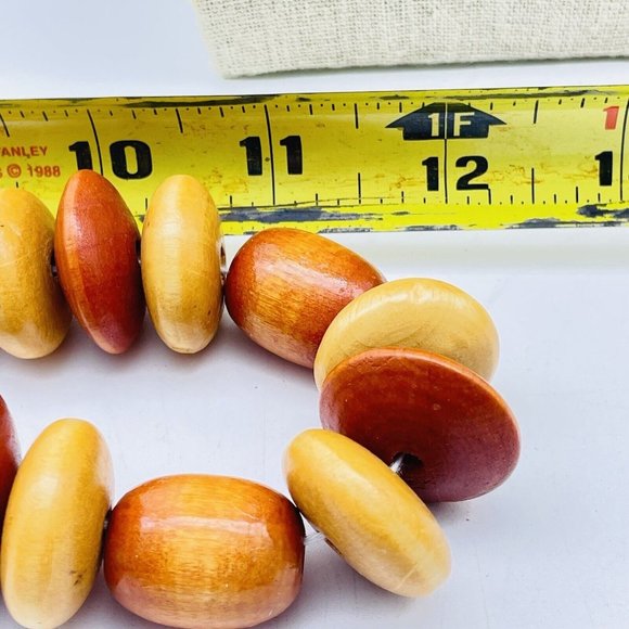 Brown Shades Wood Bead Necklace Gold Tone Ethnic Native Tribal Classic Boho - Picture 6 of 6